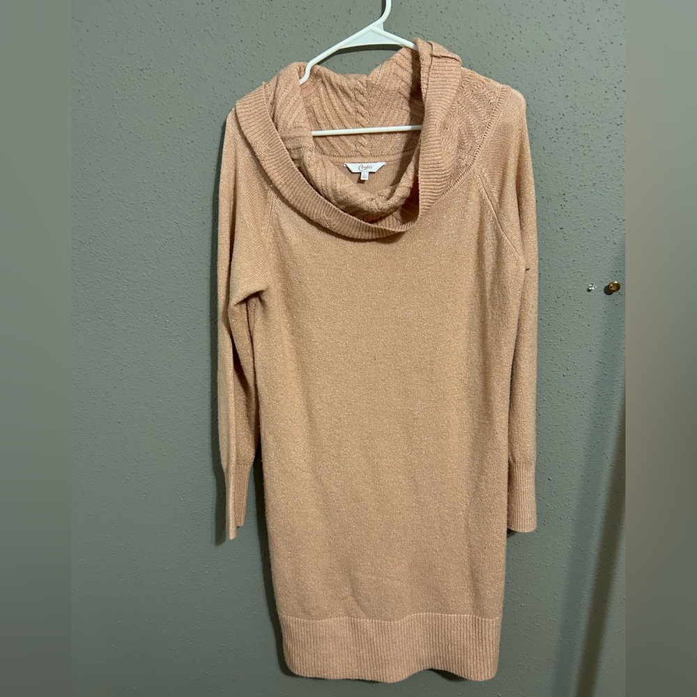 Candie's Soft Peach Cowl Neck Sweater Dress.